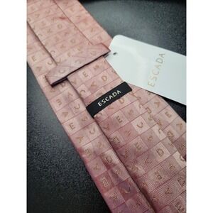 Escada Men's Necktie Pink Logo Grid Silk 3.35in x Standard NWT